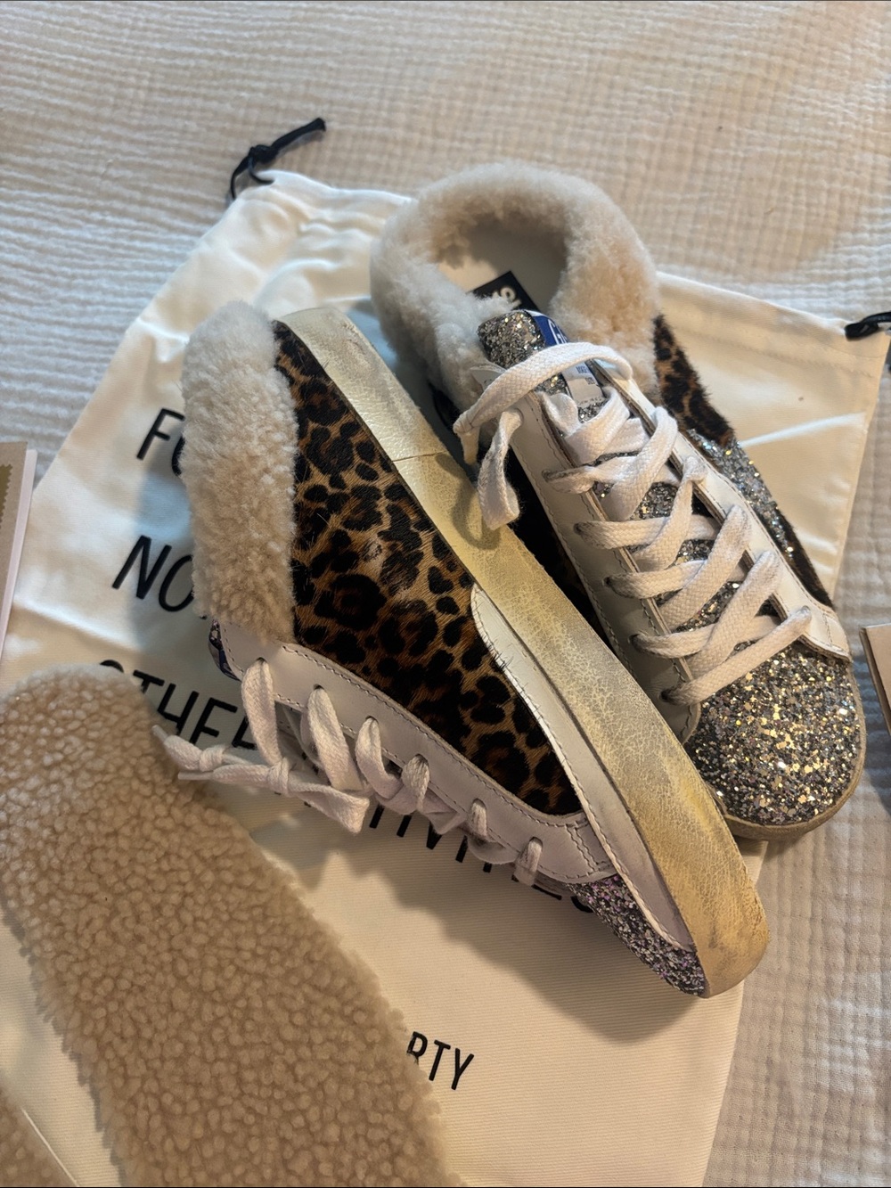Golden Goose Style Glitter & Leopard Sneakers - Silver & Leopard - Picture 3 of 8